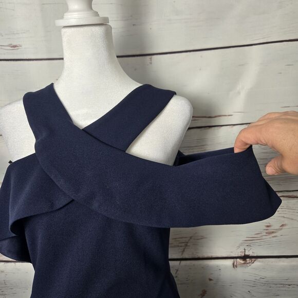 Lulus Womens Dress Size Small Navy Blue Off The Shoulder Bodycon Cityscape - Picture 4 of 8